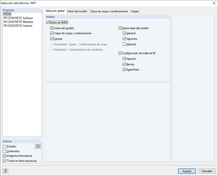 selección del informe