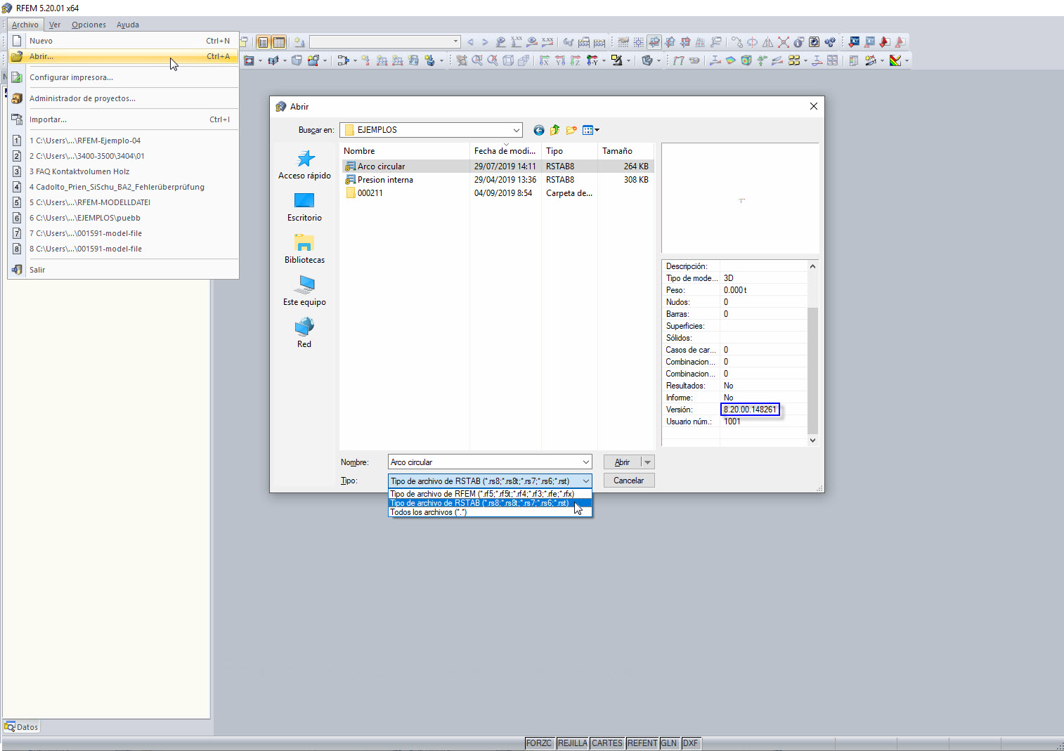 Abrir un archivo RSTAB en RFEM