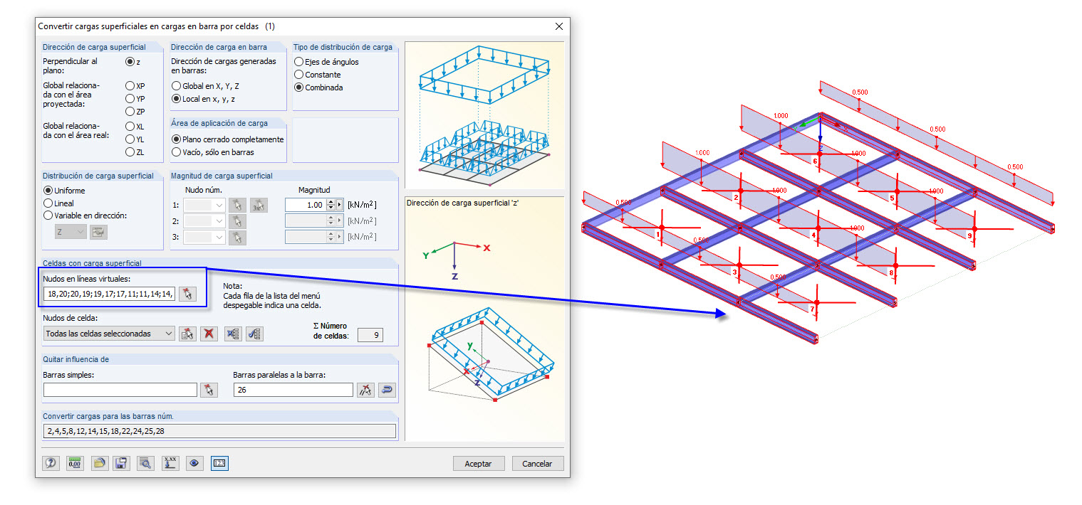nudos en líneas virtuales