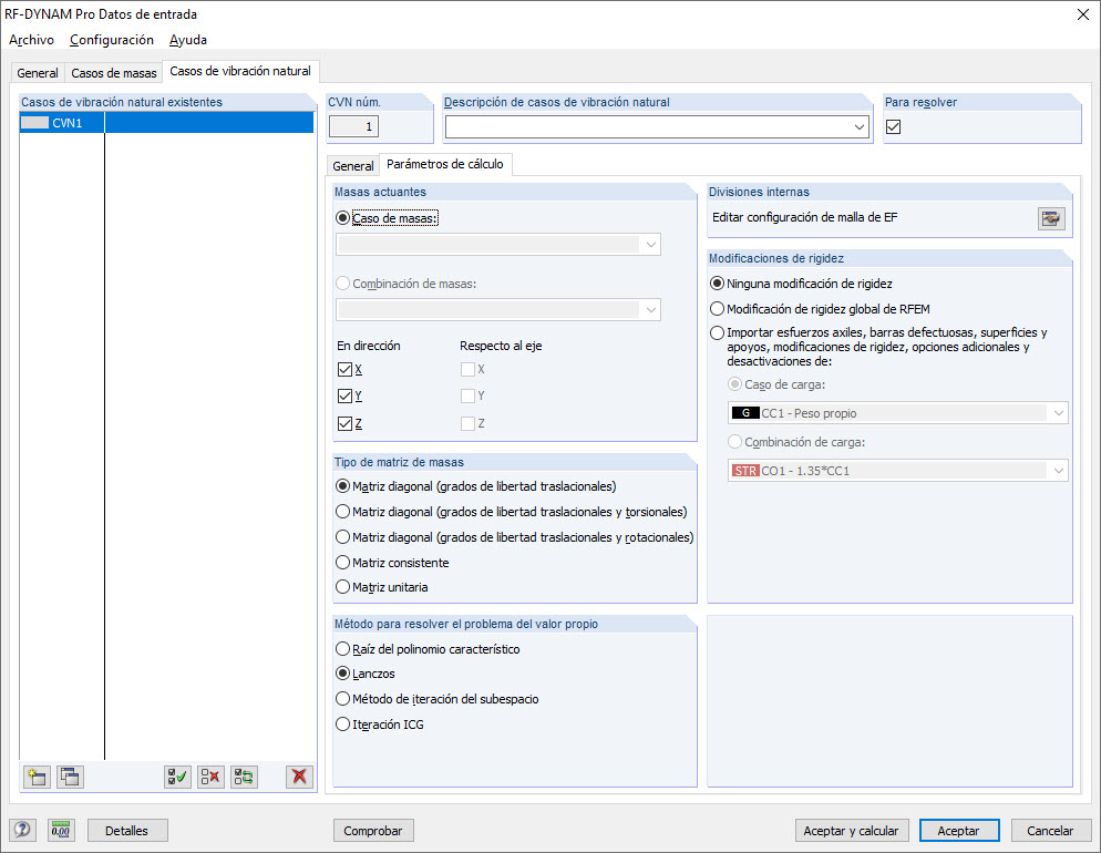 Selección de la dirección de masas