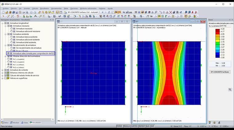 Visualización gráfica de la armadura aplicada para la comprobación de ELS