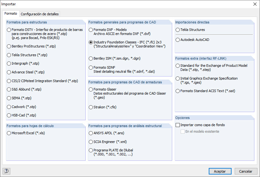 Formatos de importación de RFEM