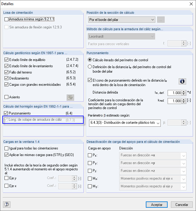Detalles del encepado o encamisado con superficie interior lisa