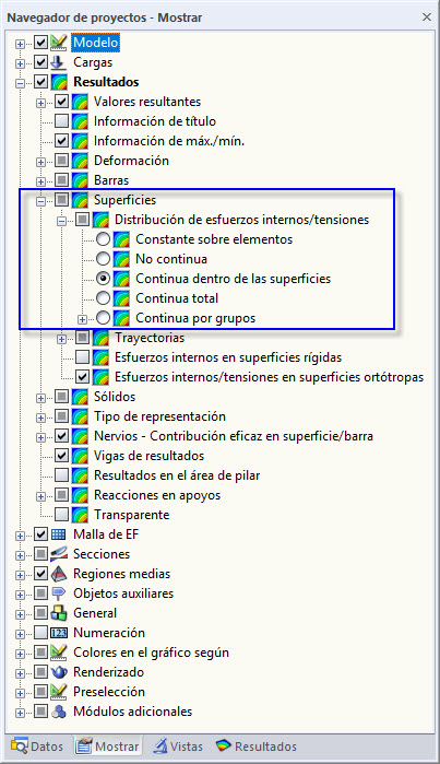 Configuración para el suavizado de esfuerzos internos de superficies en RFEM