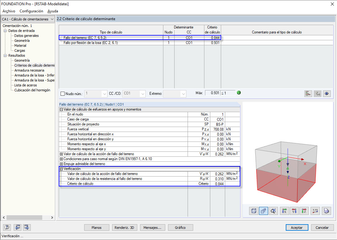 Diseño de fallo a tierra según EN 1997-1 en el RF-/FOUNDATION Pro actual