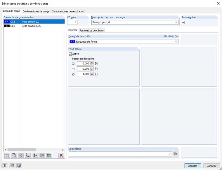 Creación de un caso de carga independiente con carga muerta
