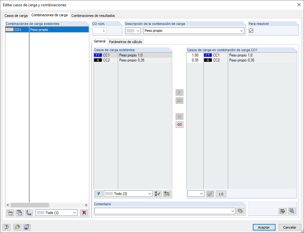 Creación de una combinación de carga