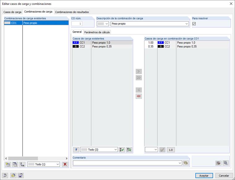 Creación de una combinación de carga