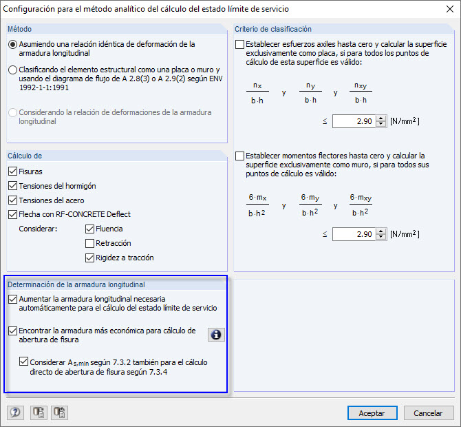 Aumento automático de la armadura necesaria para el cálculo del estado límite de servicio