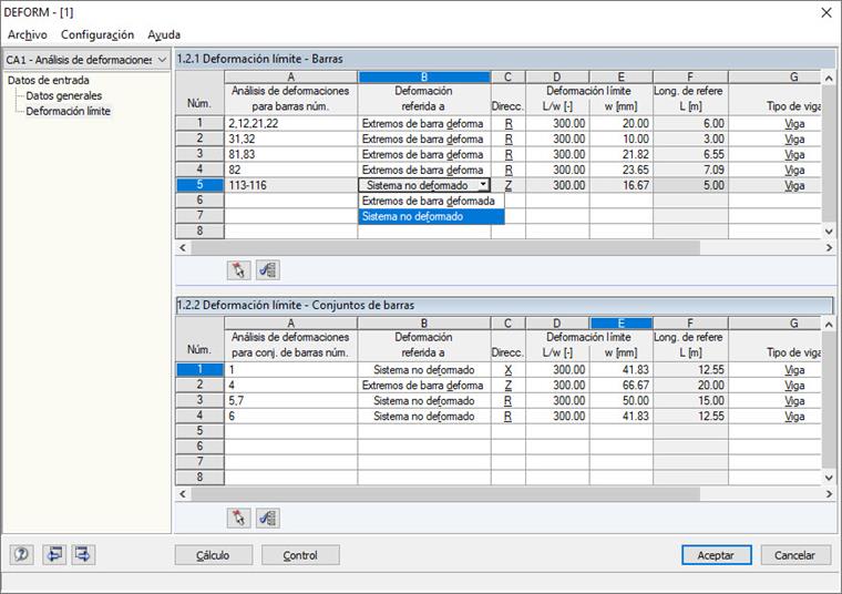 Definición de deformaciones límite para barras y conjuntos de barras en RF-DEFORM