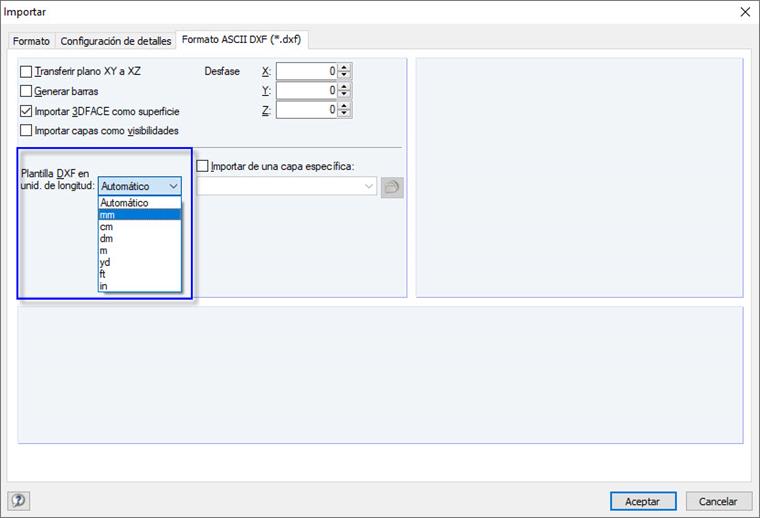 Pestaña de diálogo Formato ASCII DXF (*.dxf)