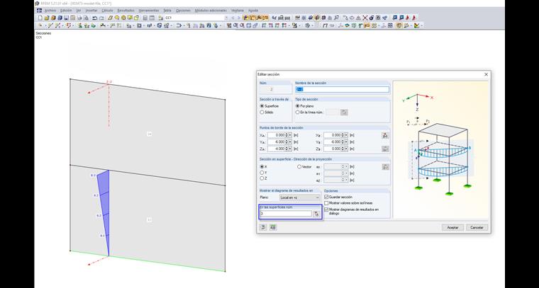 Sección a través de superficies