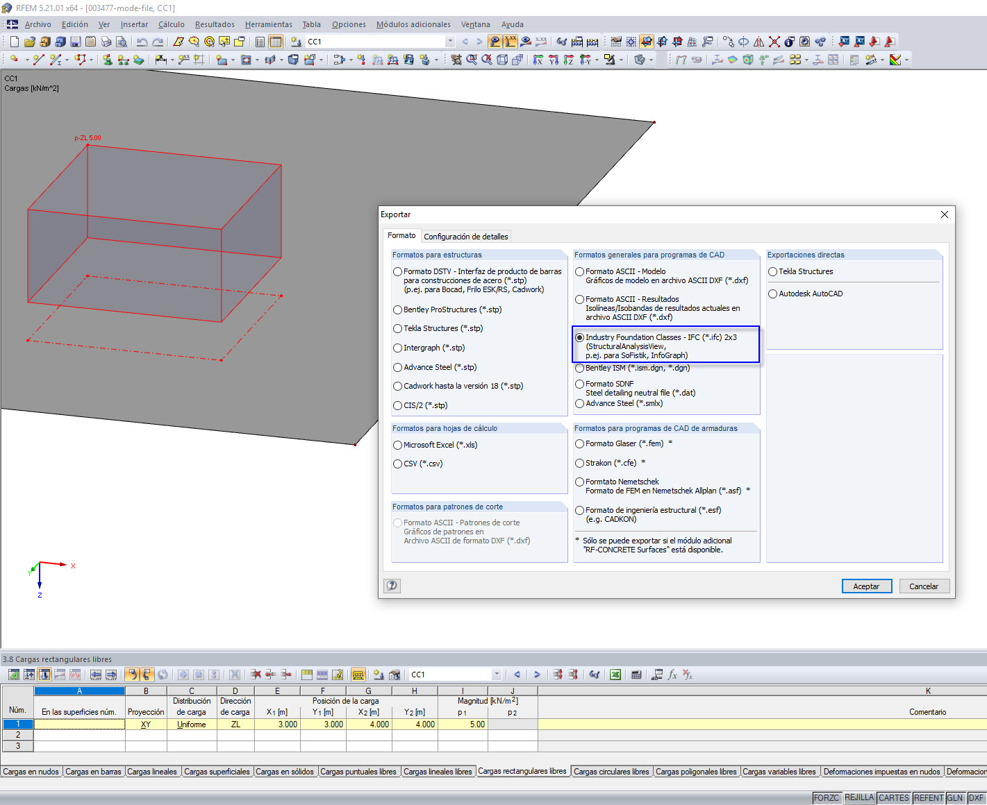 Exportar - Cuadro de diálogo IFC