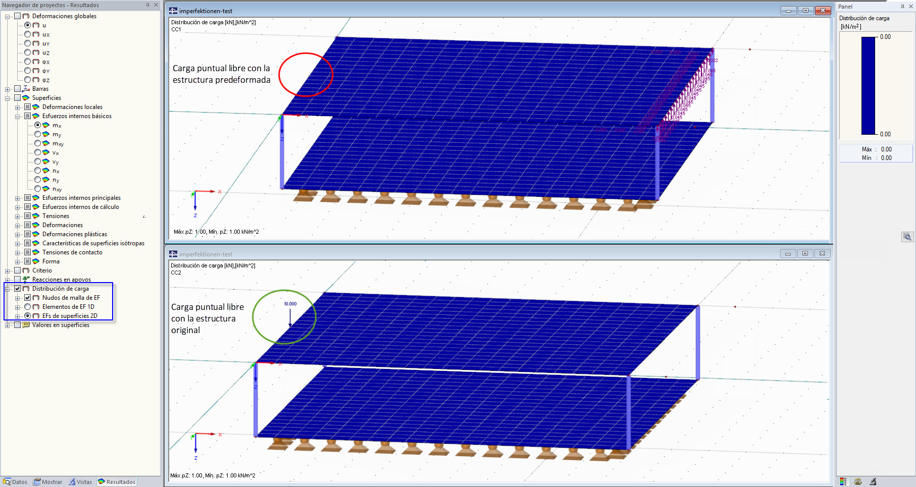 Consideración de la carga concentrada libre para estructuras predeformadas