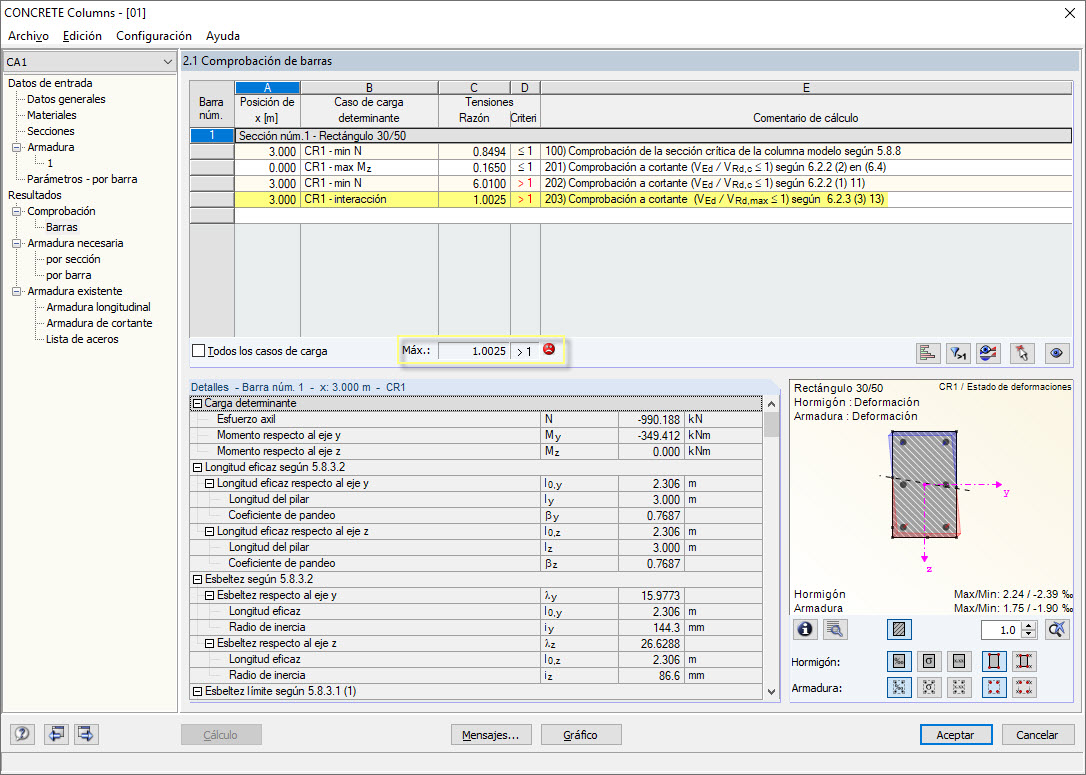 Exceder VRd, max y mostrar el criterio de diseño VEd/VRd, c