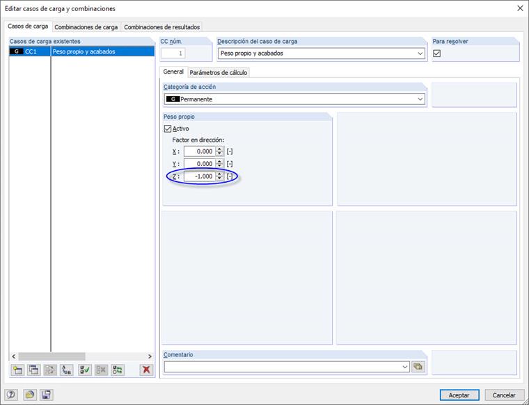 Signo del efecto del peso propio