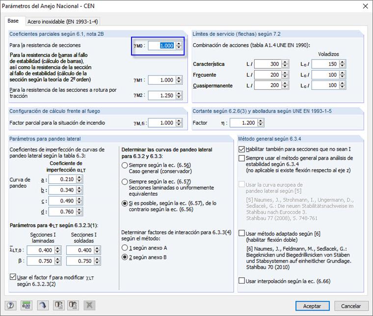 Coeficiente de seguridad parcial para la resistencia de la sección