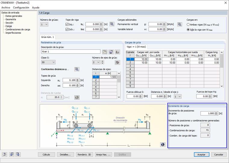Incremento de posiciones de carga