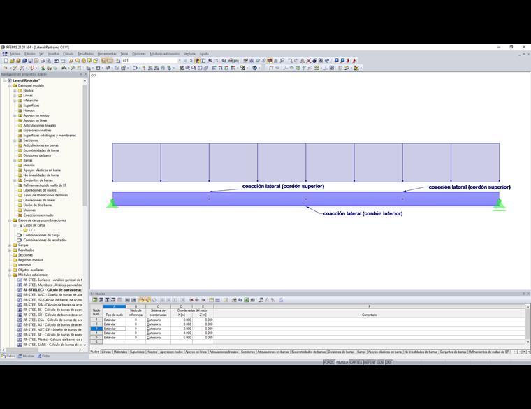 Modelo de RFEM con disposición de las coacciones laterales