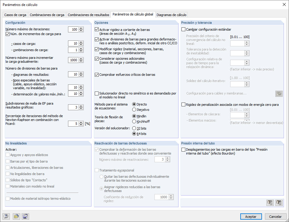 Configuración de incrementos de carga