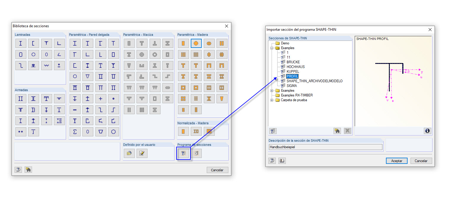 Importar sección del programa SHAPE-THIN