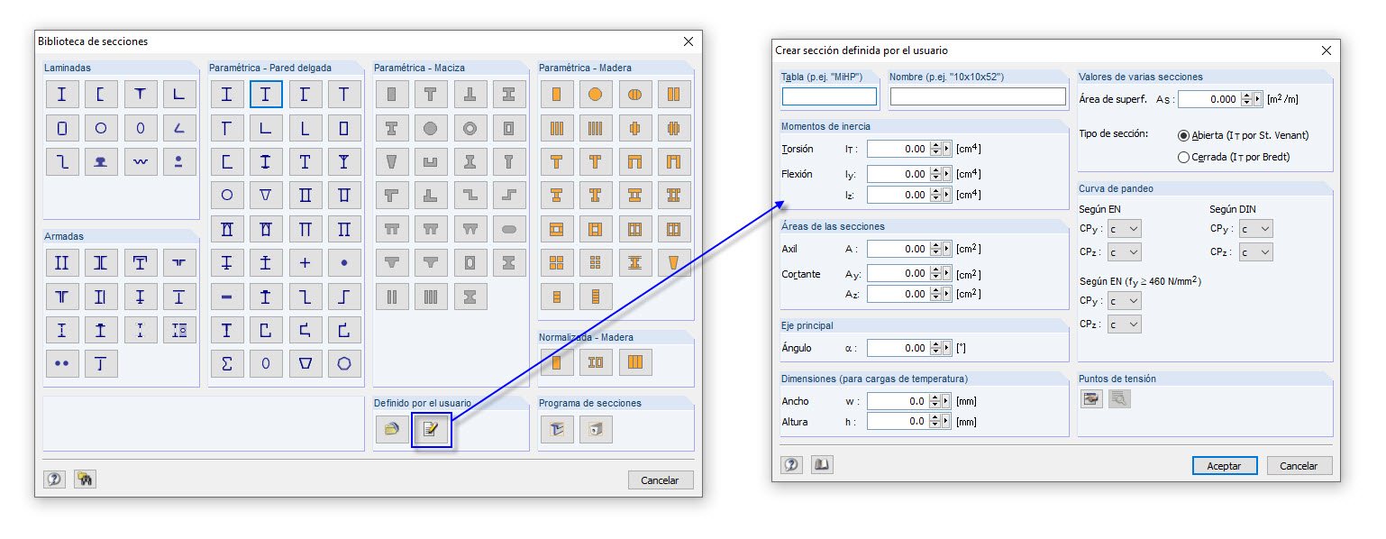 Crear sección definida por el usuario