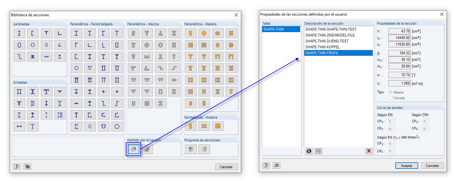 Acceso a secciones definidas por el usuario