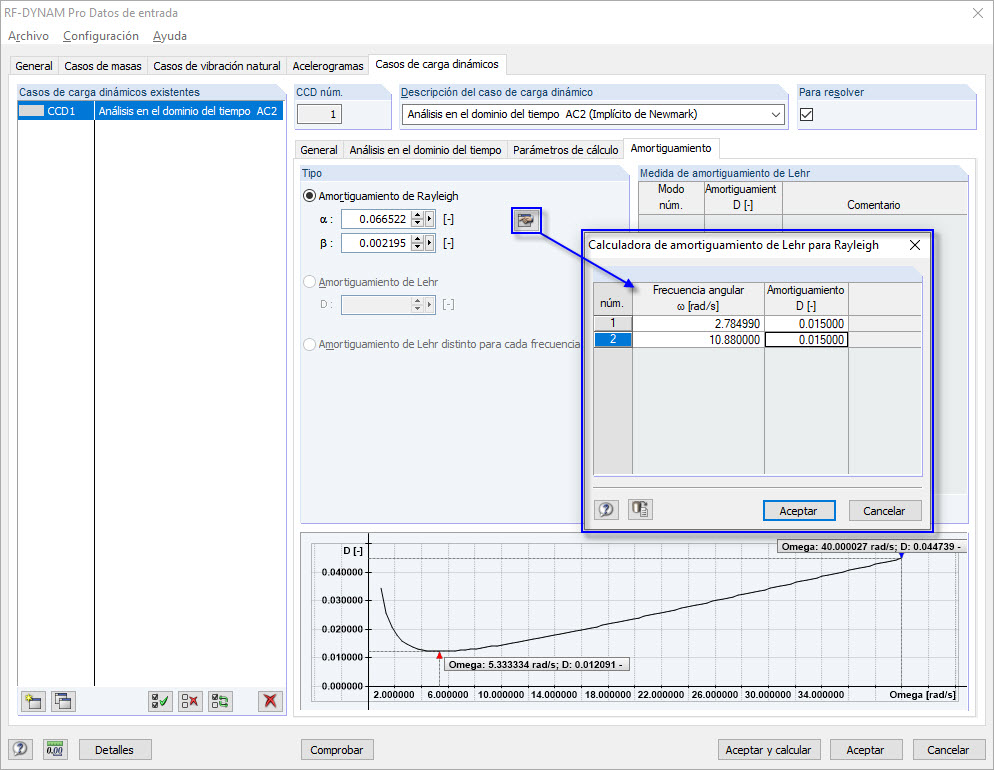 Conversión del amortiguamiento de Lehr en coeficientes de Rayleigh