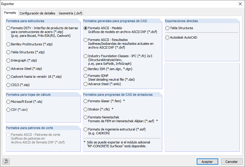 Exportar interfaces en RFEM