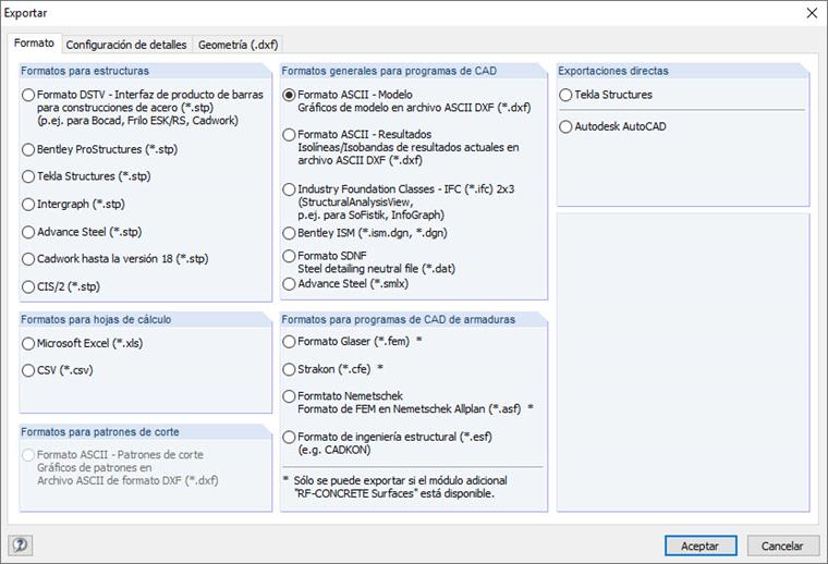 Exportar interfaces en RFEM