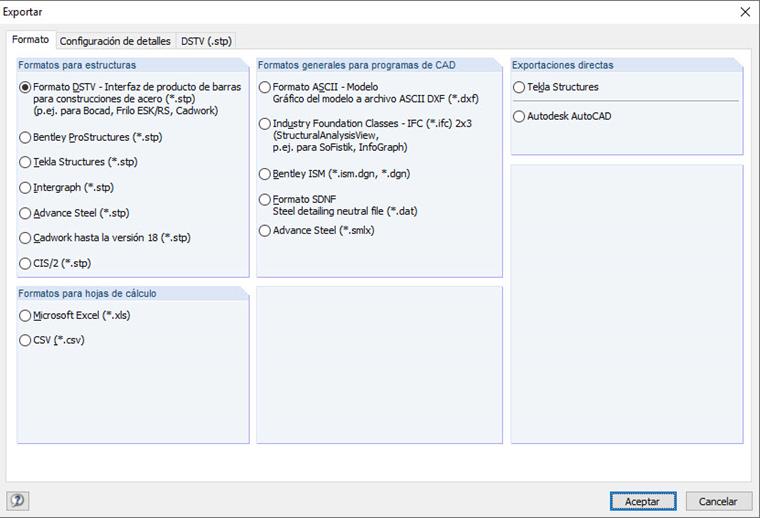 Exportar interfaces en RSTAB
