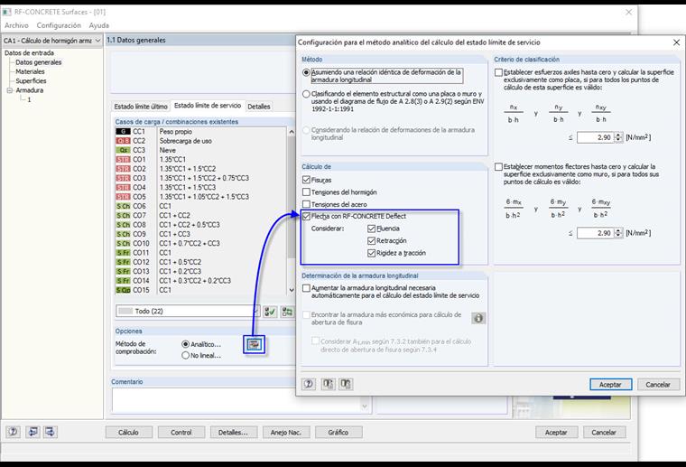 Consideración de la fluencia y la retracción en el ejemplo de RF-CONCRETE Deflect