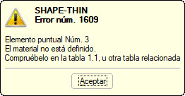 Mensaje de error "El material no está definido".
