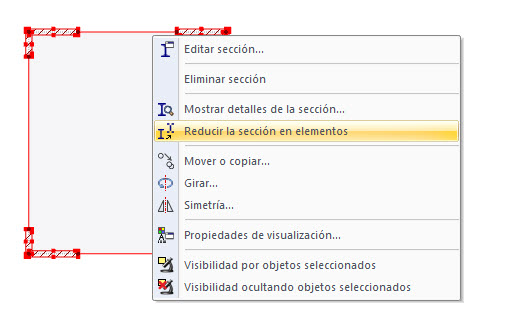 reducir la sección en elementos