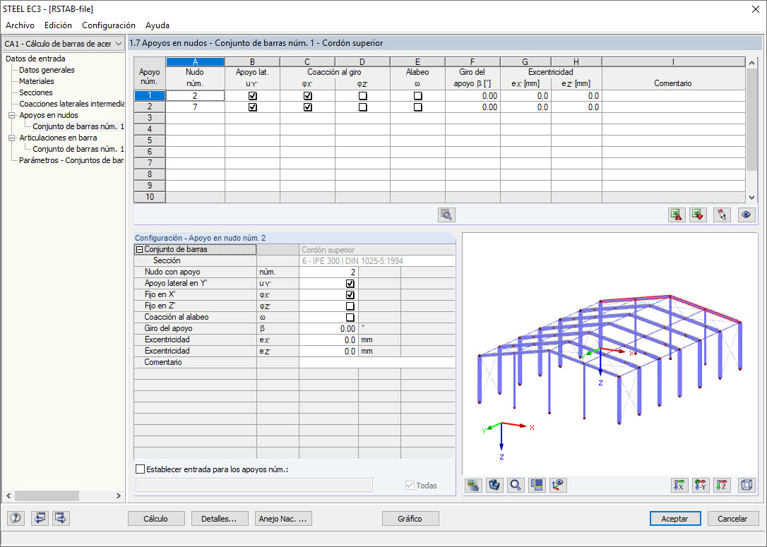 Ventana 1.7 Apoyos en nudos - Conjunto de barras