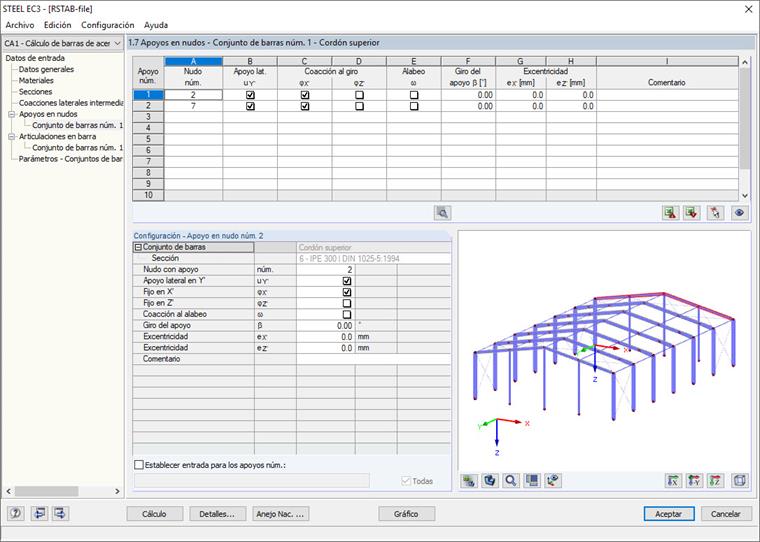 Ventana 1.7 Apoyos en nudos - Conjunto de barras
