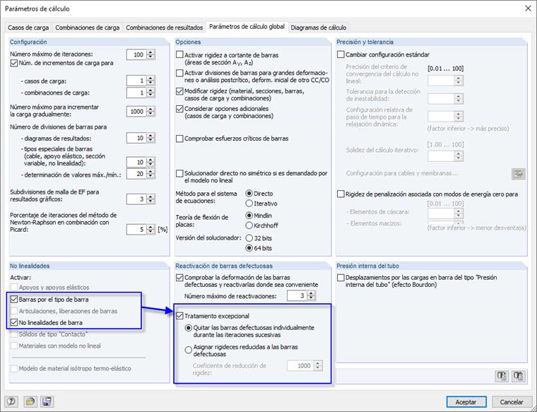 Manejo excepcional de barras en parámetros de cálculo globales