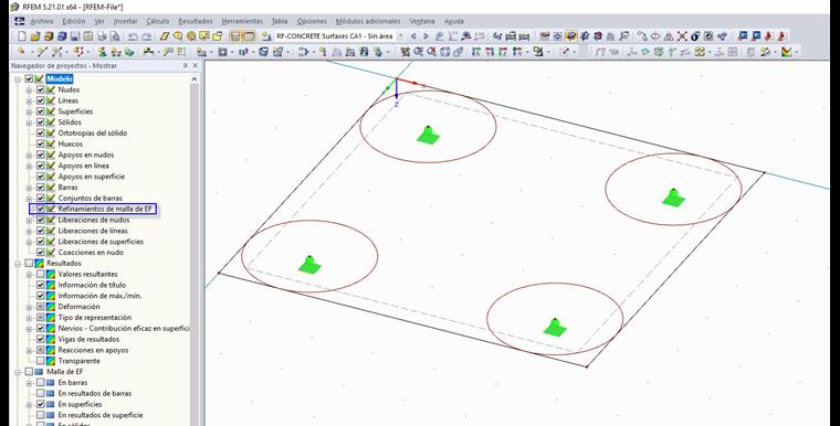 Mostrar navegador con visualización activada del refinamiento de malla de elementos finitos