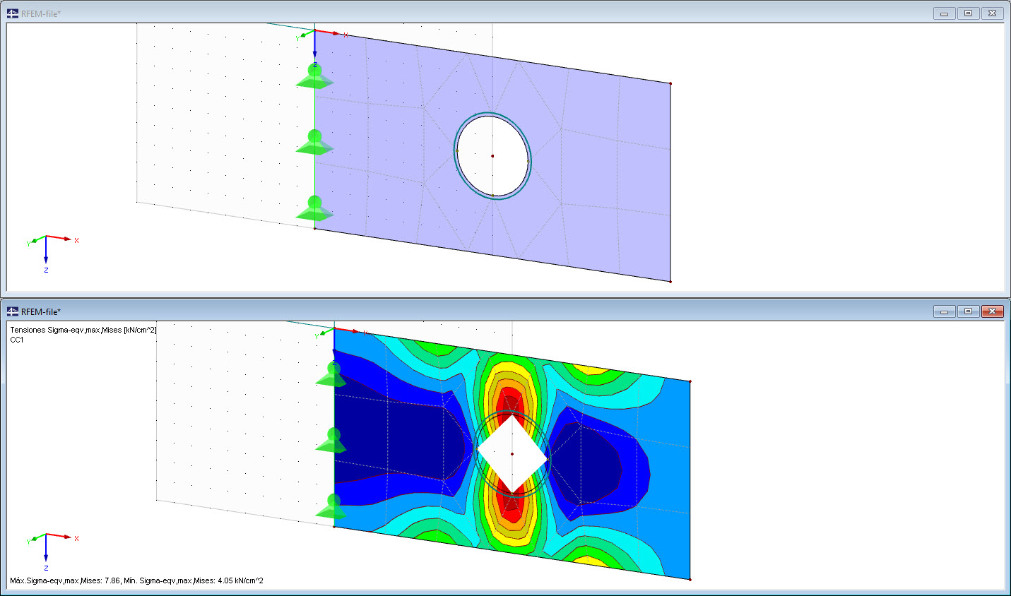 El resultado se muestra como una abertura rectangular