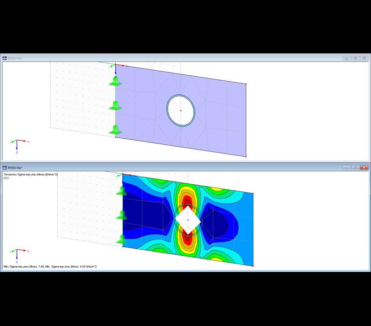 El resultado se muestra como una abertura rectangular
