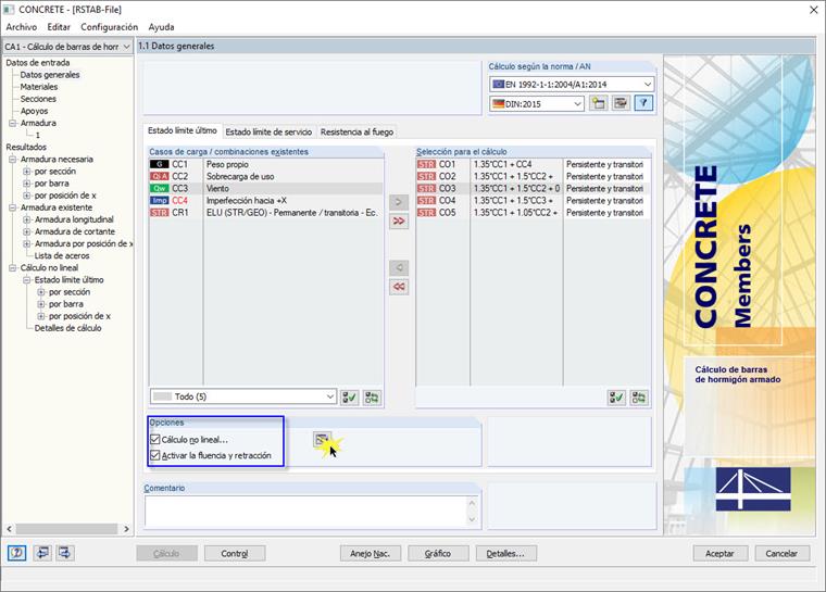 Cuadro de diálogo "Datos generales" en CONCRETE