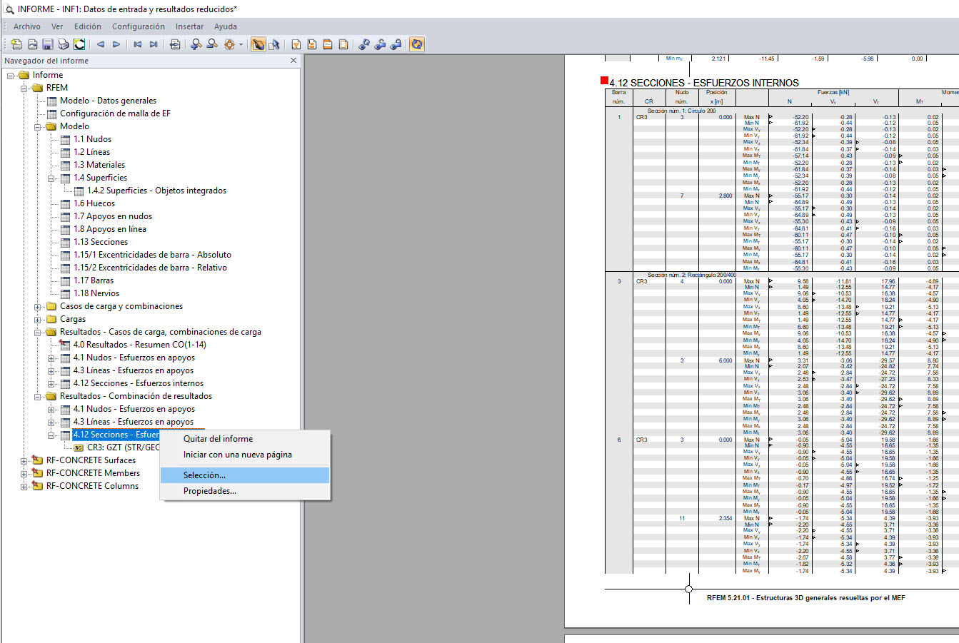 Selección especial para el tipo de resultado