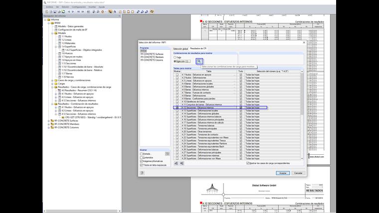Selección de casos de carga para mostrar