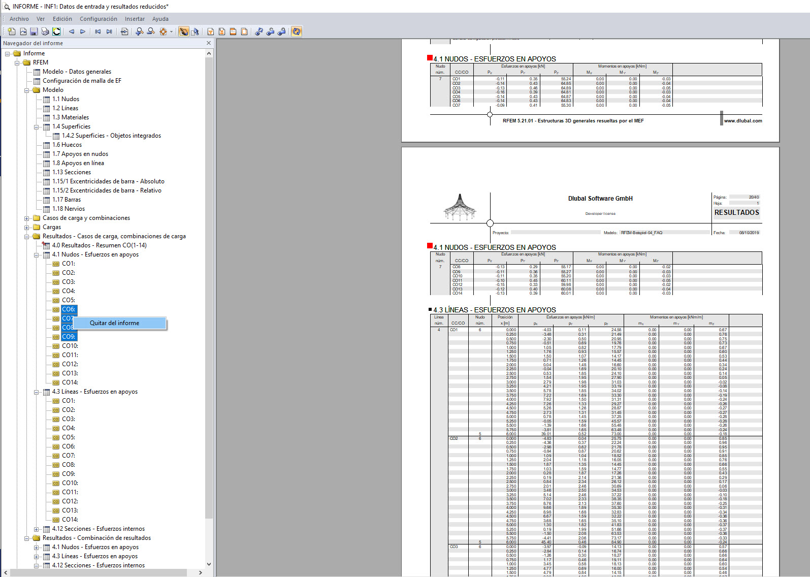 Eliminación de resultados de casos de carga individuales del informe