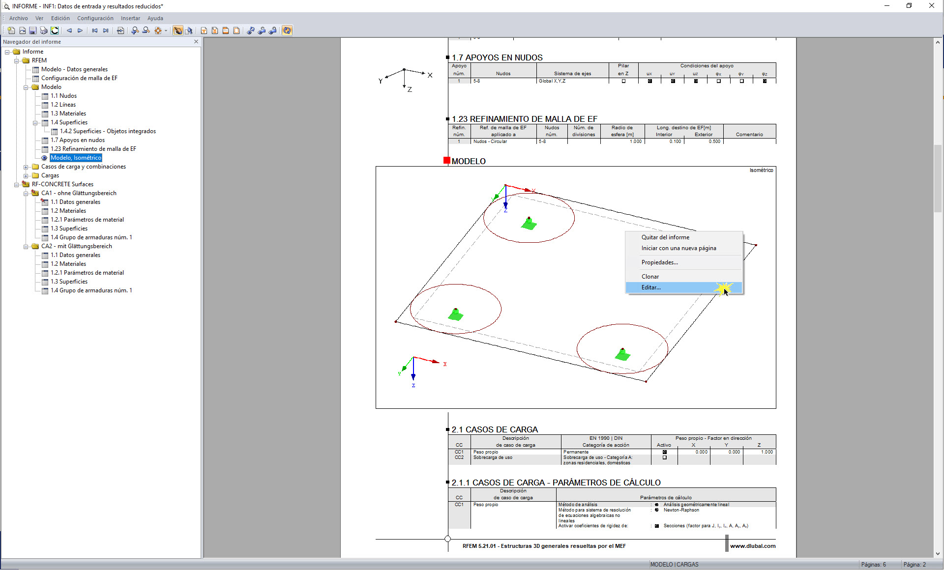 Gráfico al hacer clic con el botón secundario en el informe