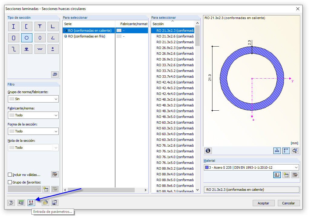 Creación de una sección paramétrica