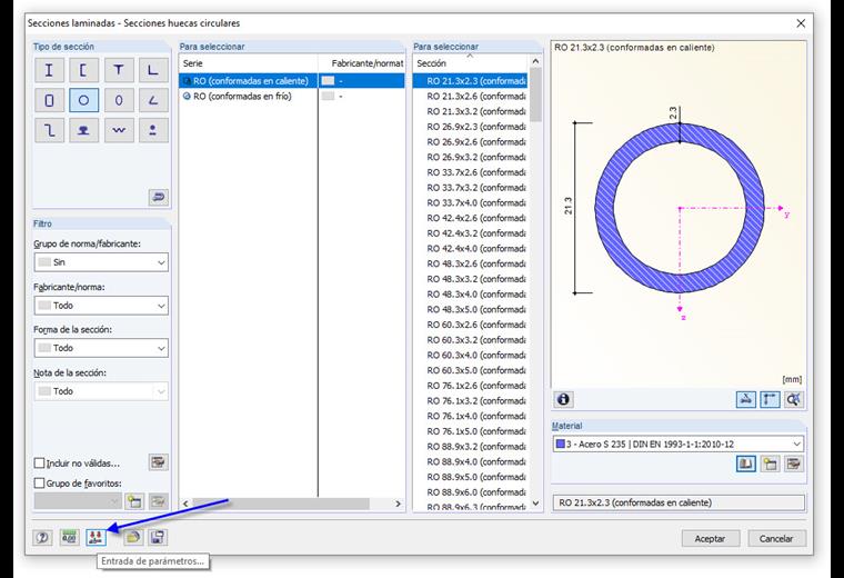 Creación de una sección paramétrica