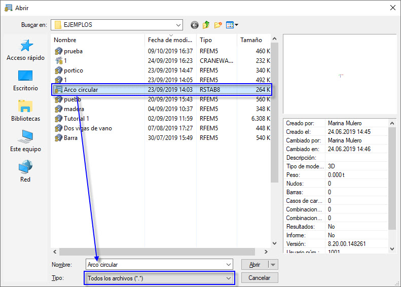 Apertura del archivo RSTAB 8 en RSTAB 7