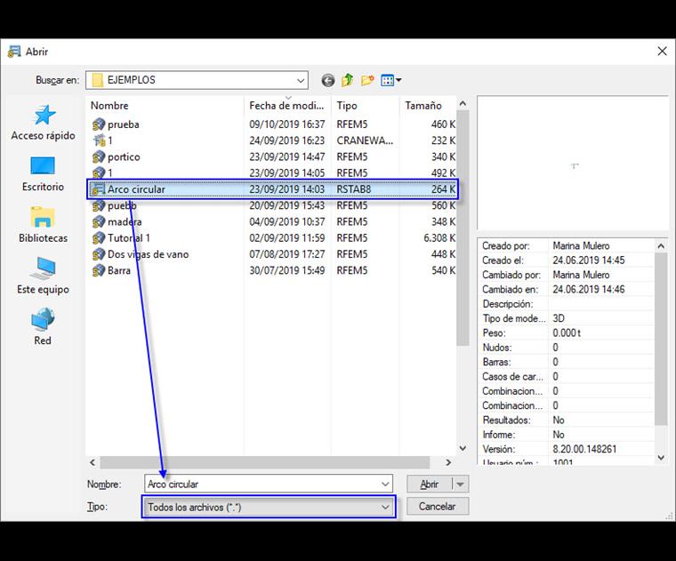 Apertura del archivo RSTAB 8 en RSTAB 7
