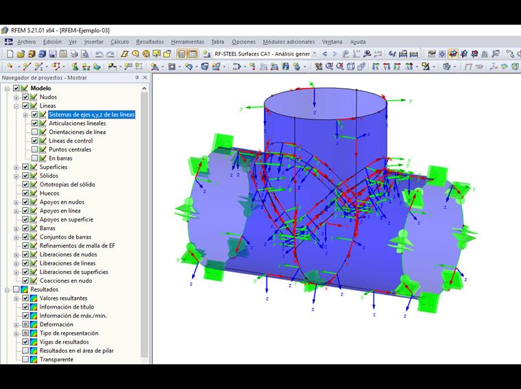 Visualización u ocultación del sistema de ejes de línea